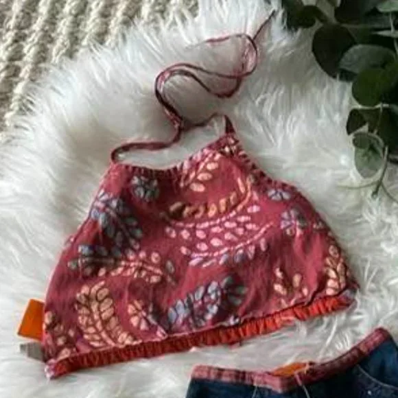 Dolce Lali Girls Boho Halter Jeans 2pc Set - Picture 2 of 3